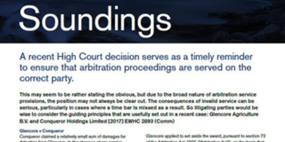 November, 2017 - Service of Arbitration Proceedings