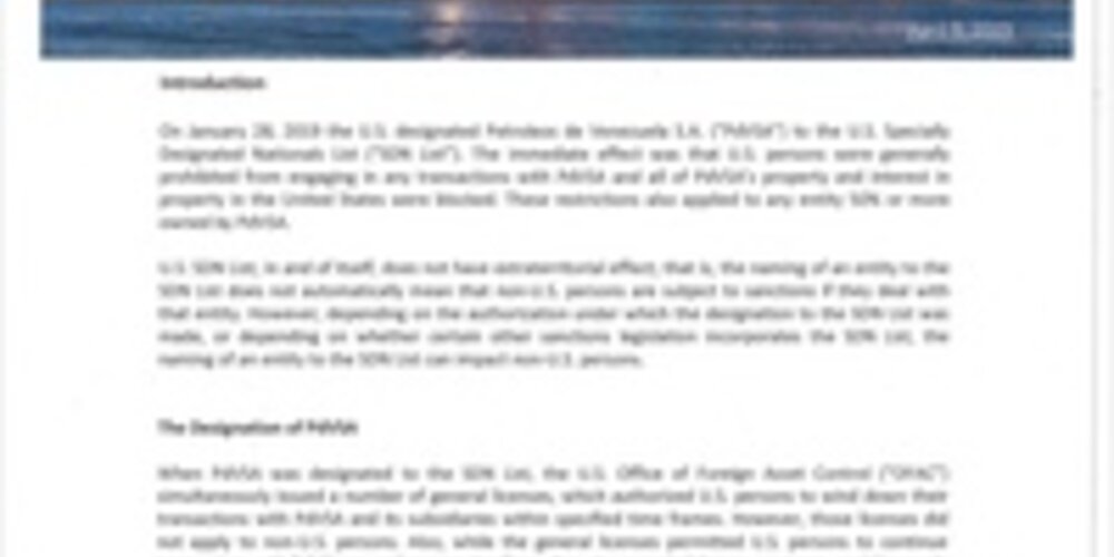 Freehills client alert on Venezuelan sanctions - 9th April 2019