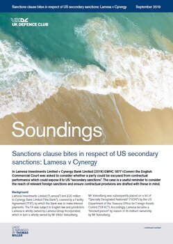 September, 2019 - Sanctions clause bites in respect of US secondary sanctions