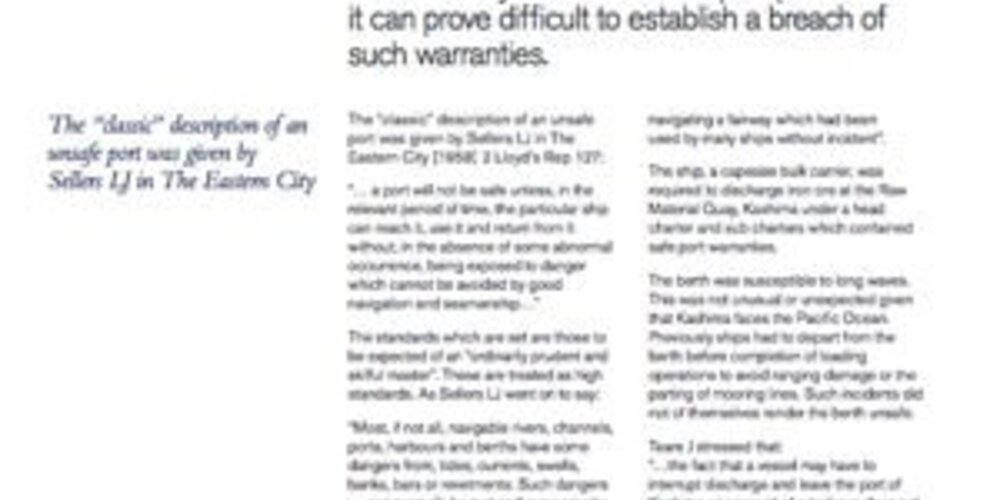 September 2013 - Unsafe Port Claims: The value of charterer's liability cover