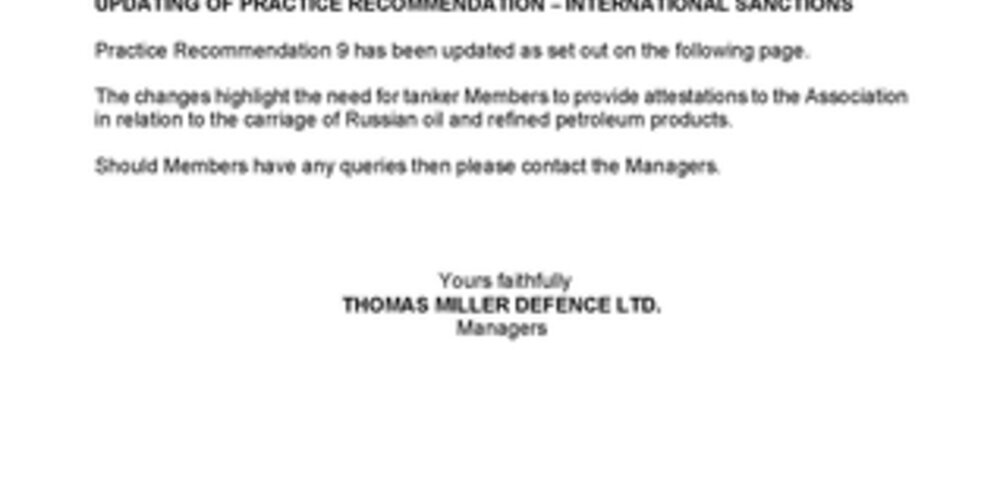 Updating of Practice Recommendation - International Sanctions