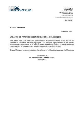 UPDATES OF PRACTICE RECOMMENDATIONS 2 AND 10 - JANUARY, 2022