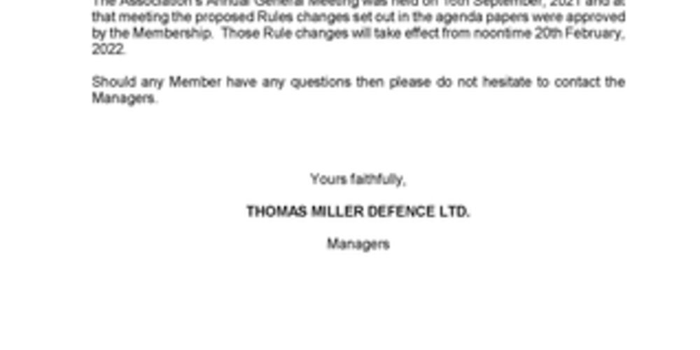 RULE CHANGE - SEPTEMBER, 2021