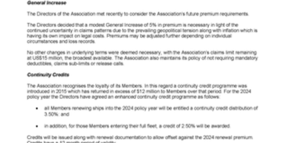 General Increase and Continuity Credits - November, 2023