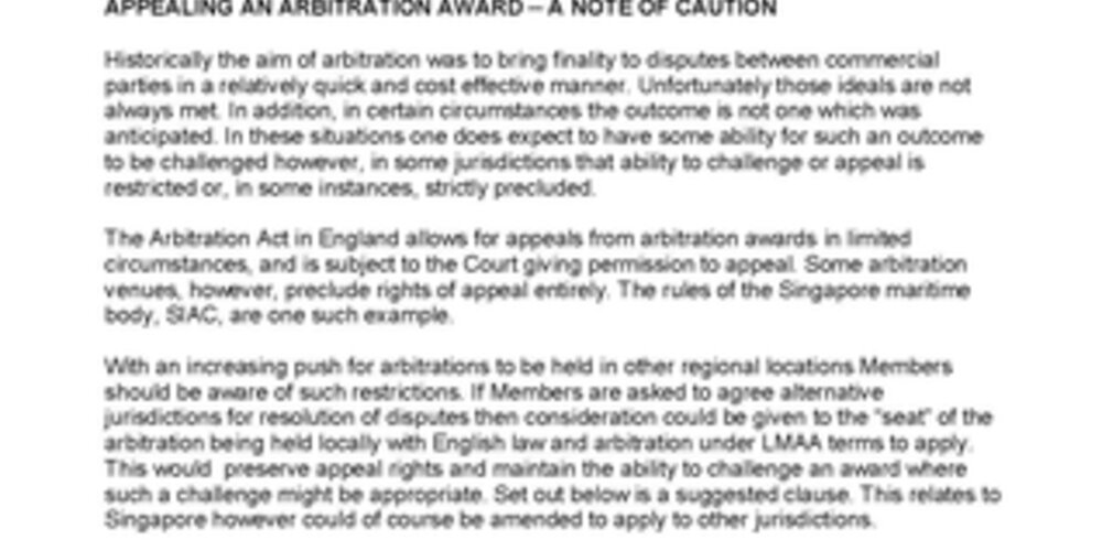 Appealing an Arbitration Award - A Note of Caution - January, 2024