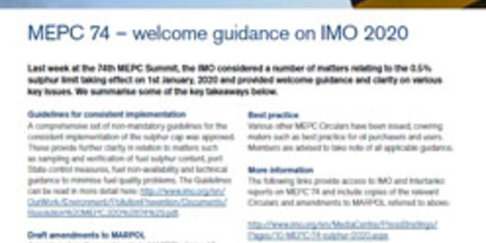 May, 2019 - Sulphur Series 04: MEPC - Welcome Guidance on IMO 2020