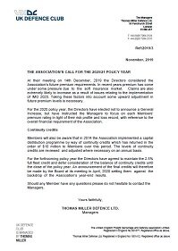 The Association's Call for the 2020/21 Policy Year