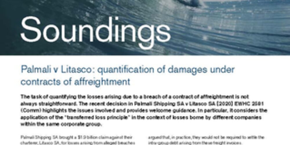 January, 2021 - Palmali v Litasco: quantification of damages under contracts of affreightment